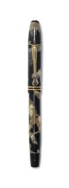 Montblanc Danish L25/L53K black and pearl marbled celluloid fountain pen and mechanical pencil set, pen push-knob-filler with conical b